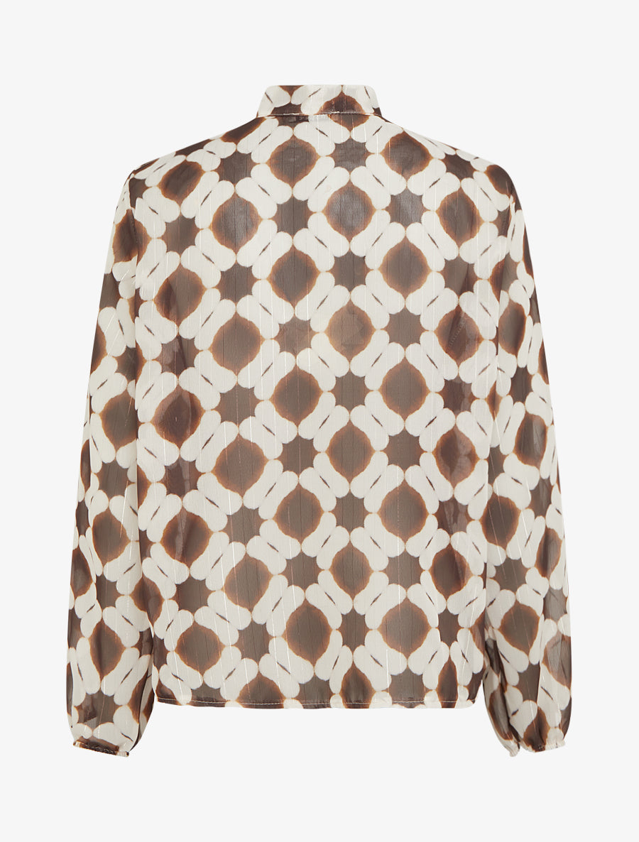 Top lavallière en voile imprimé graphique - Marron - 2