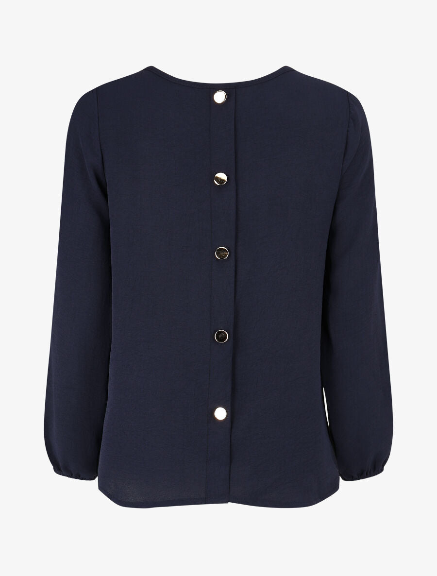 Blouse fluide uni à boutons décoratifs au dos - Marine - 2