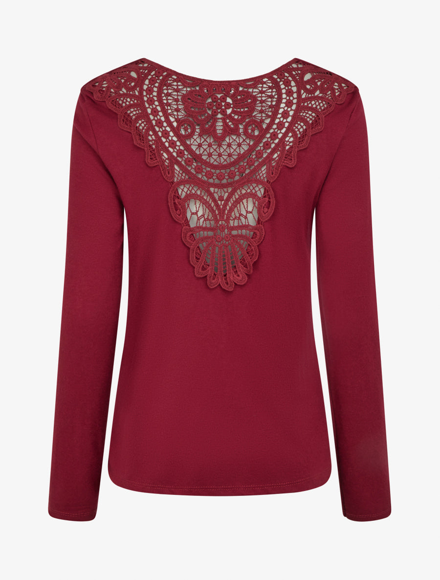 Jersey con cuello drapeado y espalda de crochet. - Burdeos