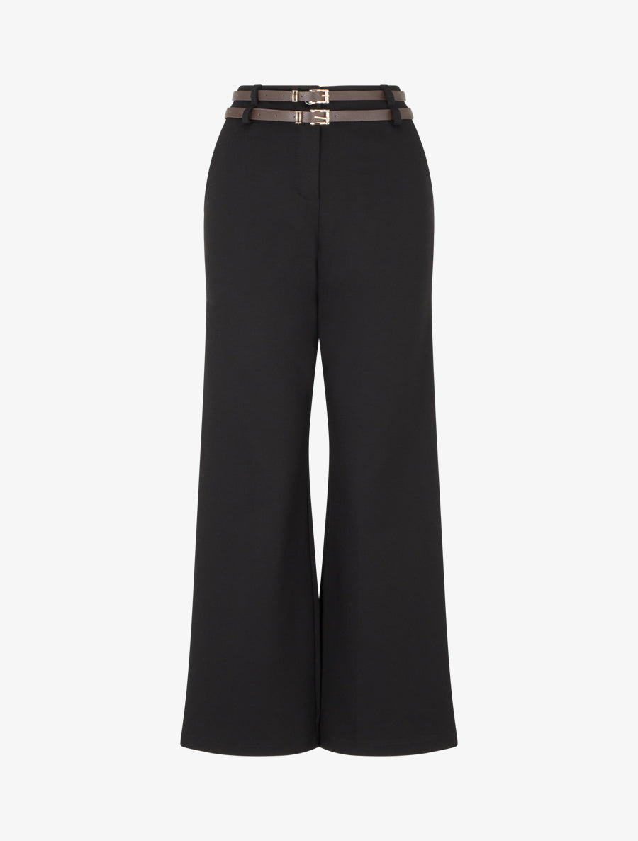 Pantalon droit taille haute à double ceinture - Noir - 1