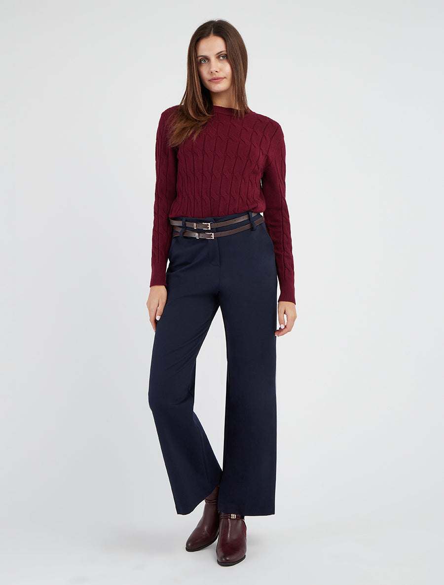 Pantalón recto de talle alto con doble cinturón. - Marine