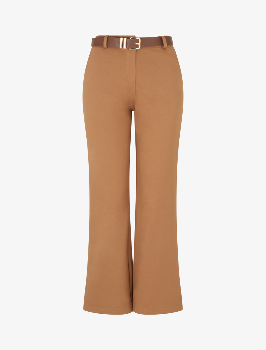 Pantalon droit basique ceinturé - Camel - 1