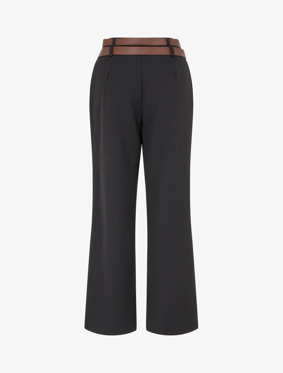 Pantalon droit à double ceintures - Noir - 2