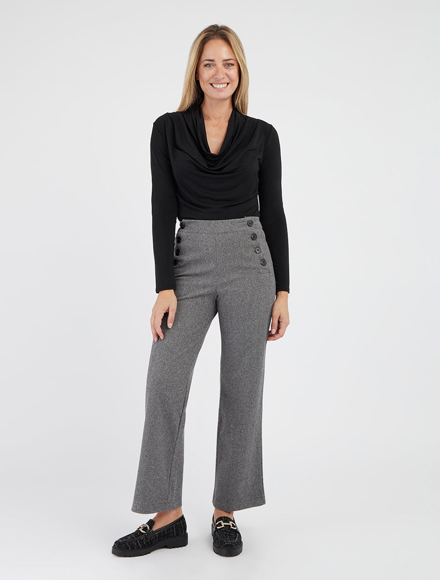 Pantalón recto con estampado de espiguilla - Gris