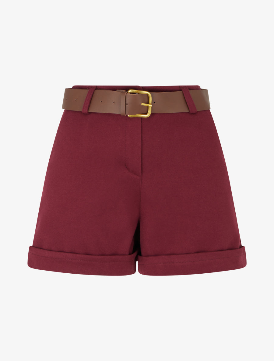 Short droit à revers et ceinture - Bordeaux - 1