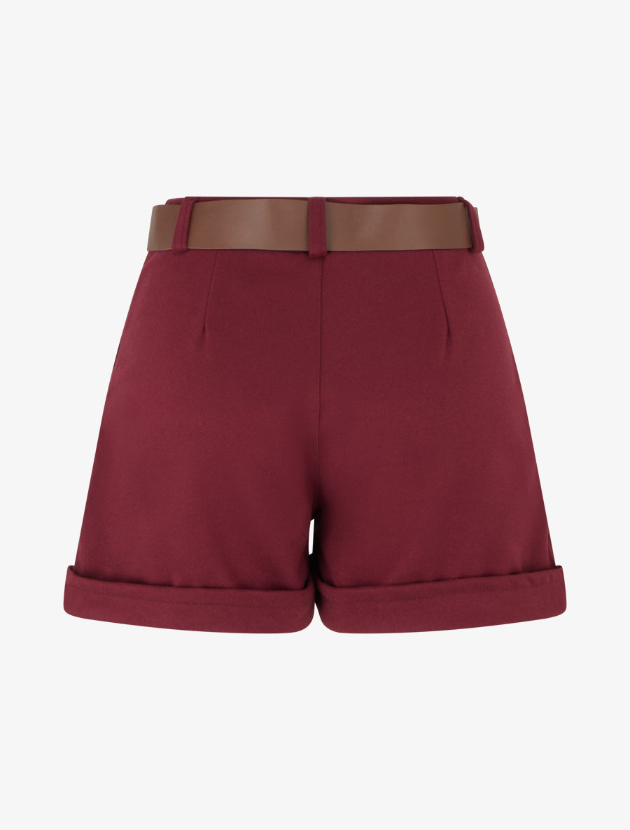 Short droit à revers et ceinture - Bordeaux - 2