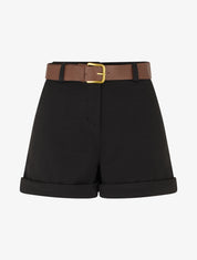 Short droit à revers et ceinture - Noir - 1