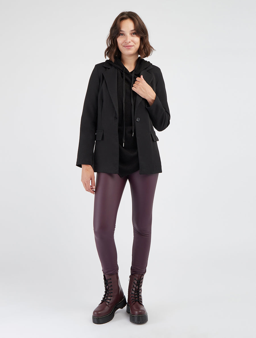 Blazer recto con hombreras - Negro