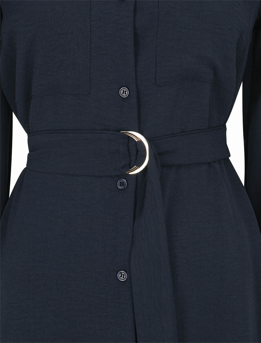 Robe chemise fluide et ceinturée - Marine - 3