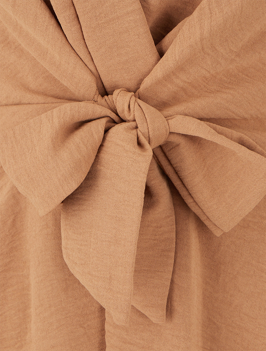 Blouse unie élastiquée à col cache coeur - Camel - 3
