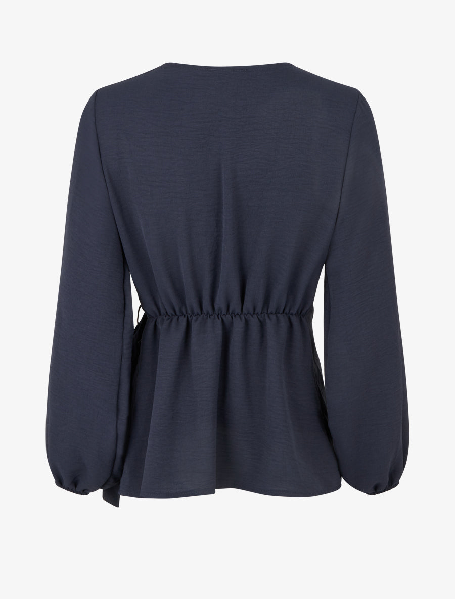 Blouse unie style portefeuille à col cache-coeur - Marine - 2