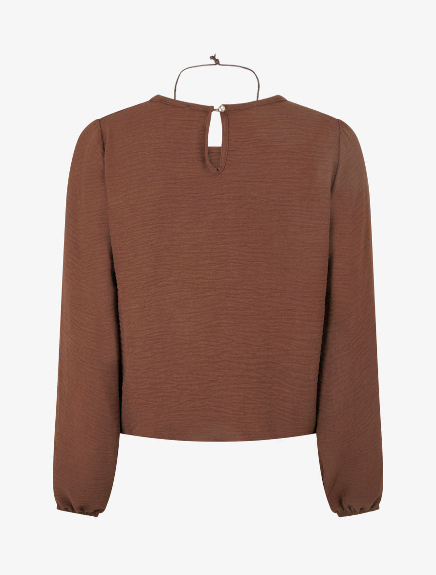 Blouse unie à bords élastiqués - Marron - 2