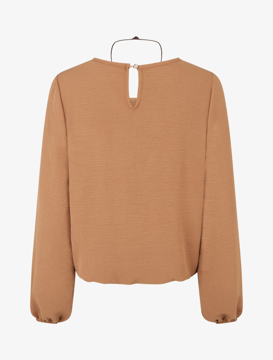 Blouse unie à bords élastiqués - Camel - 2