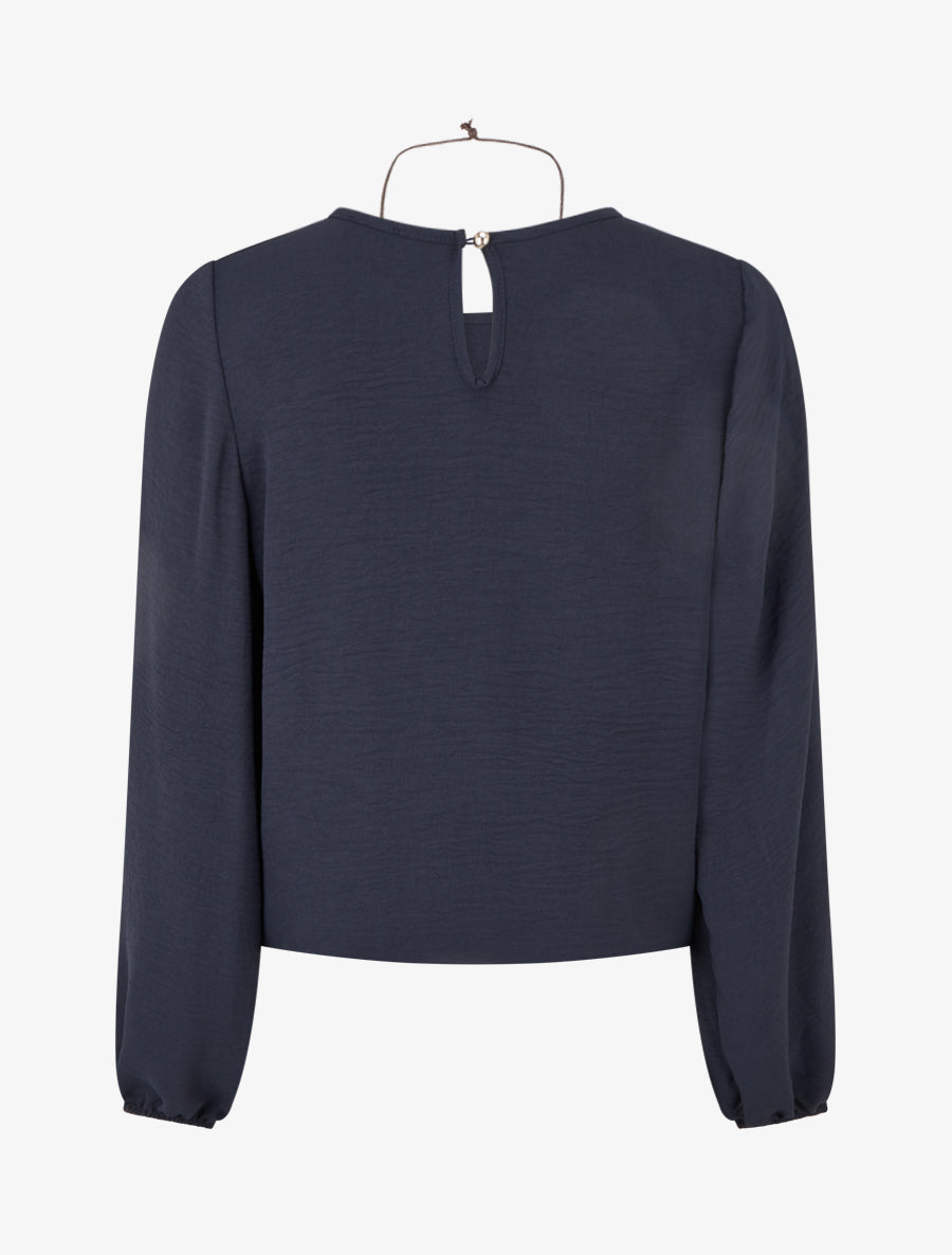 Blouse unie à bords élastiqués - Marine - 2