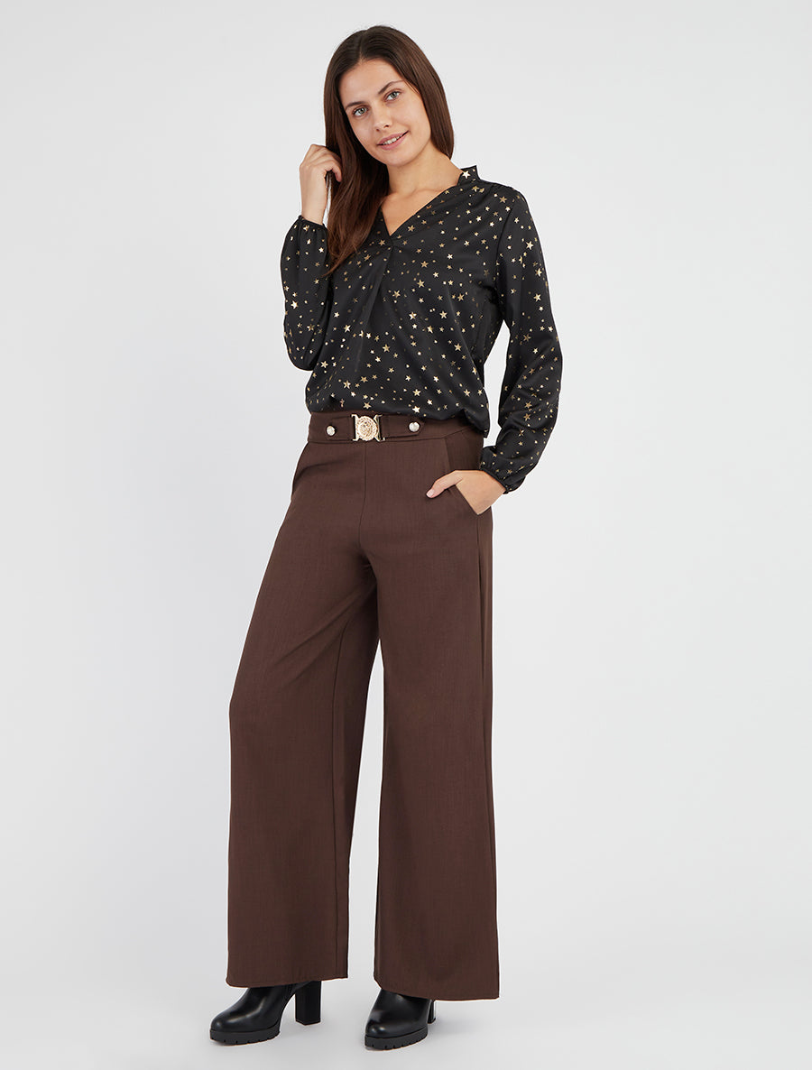 Blouse satinée à motif étoiles irisées - Noir - 8