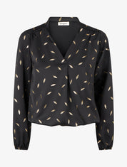 Blouse satinée à motif plumes irisées - Noir - 1