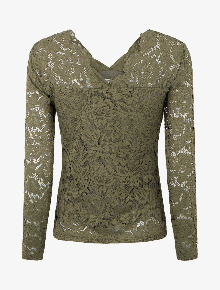 Top uni en dentelle - Kaki - 2