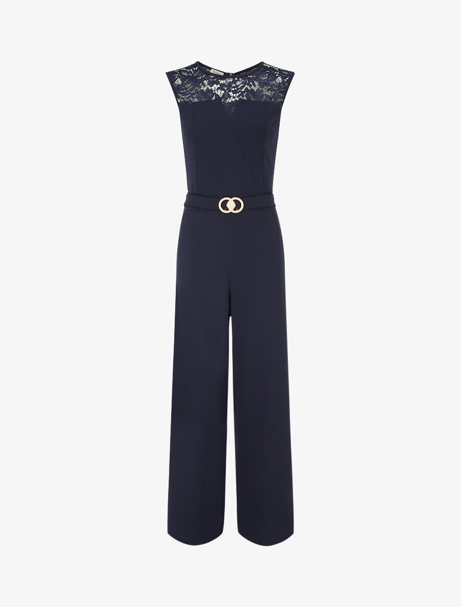 Combinaison à dentelle coupe droite - Marine - 1