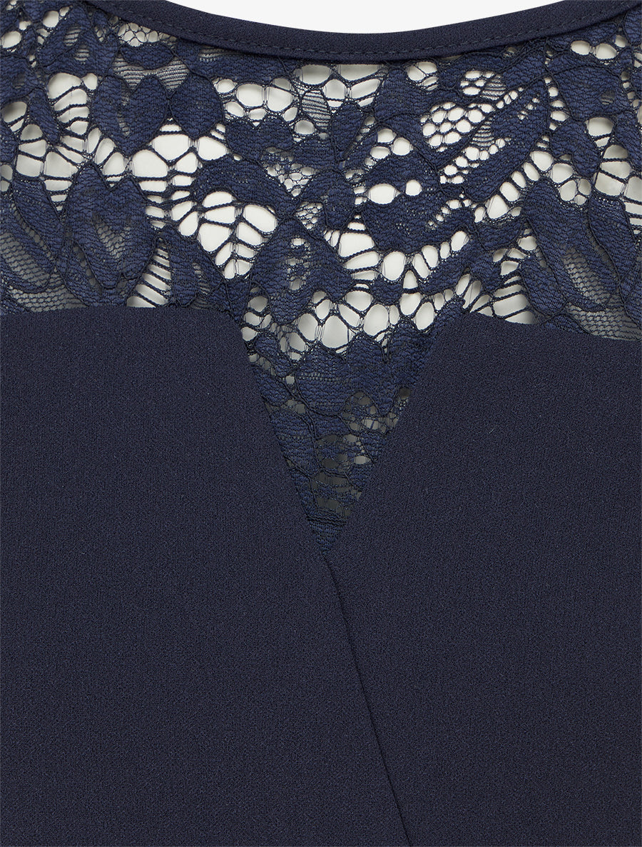 Combinaison à dentelle coupe droite - Marine - 3