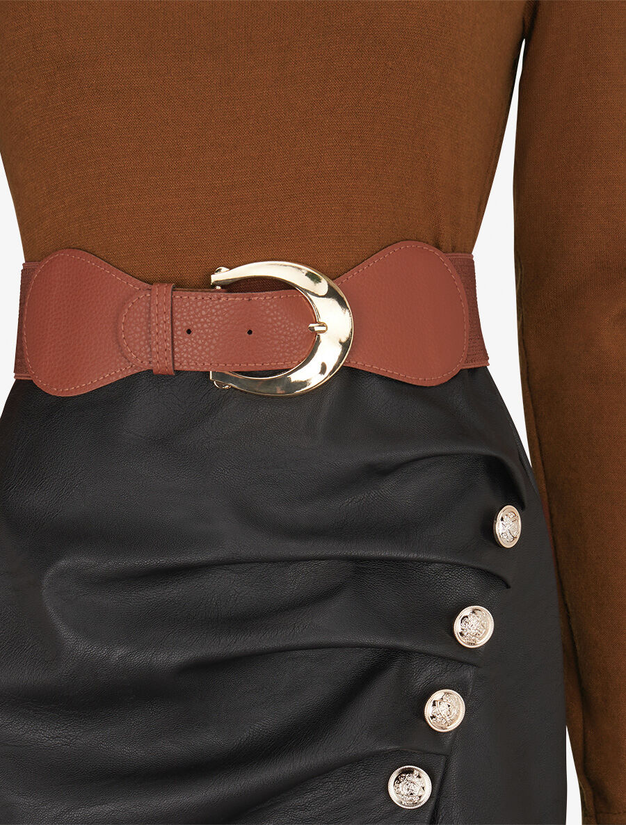Robe bimatière jupe plissé à boutons - Camel - 3