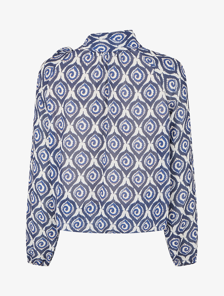 Top imprimé fantaisie à col lavallière - Marine - 2