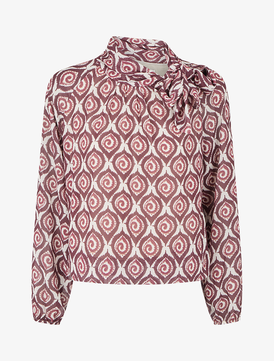 Top imprimé fantaisie à col lavallière - Prune - 1