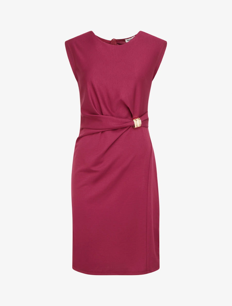 Robe droite drapée à empiècement bijou - Bordeaux - 1