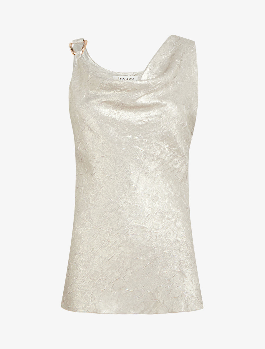 Top droit irisé à col bénitier - Beige - 1