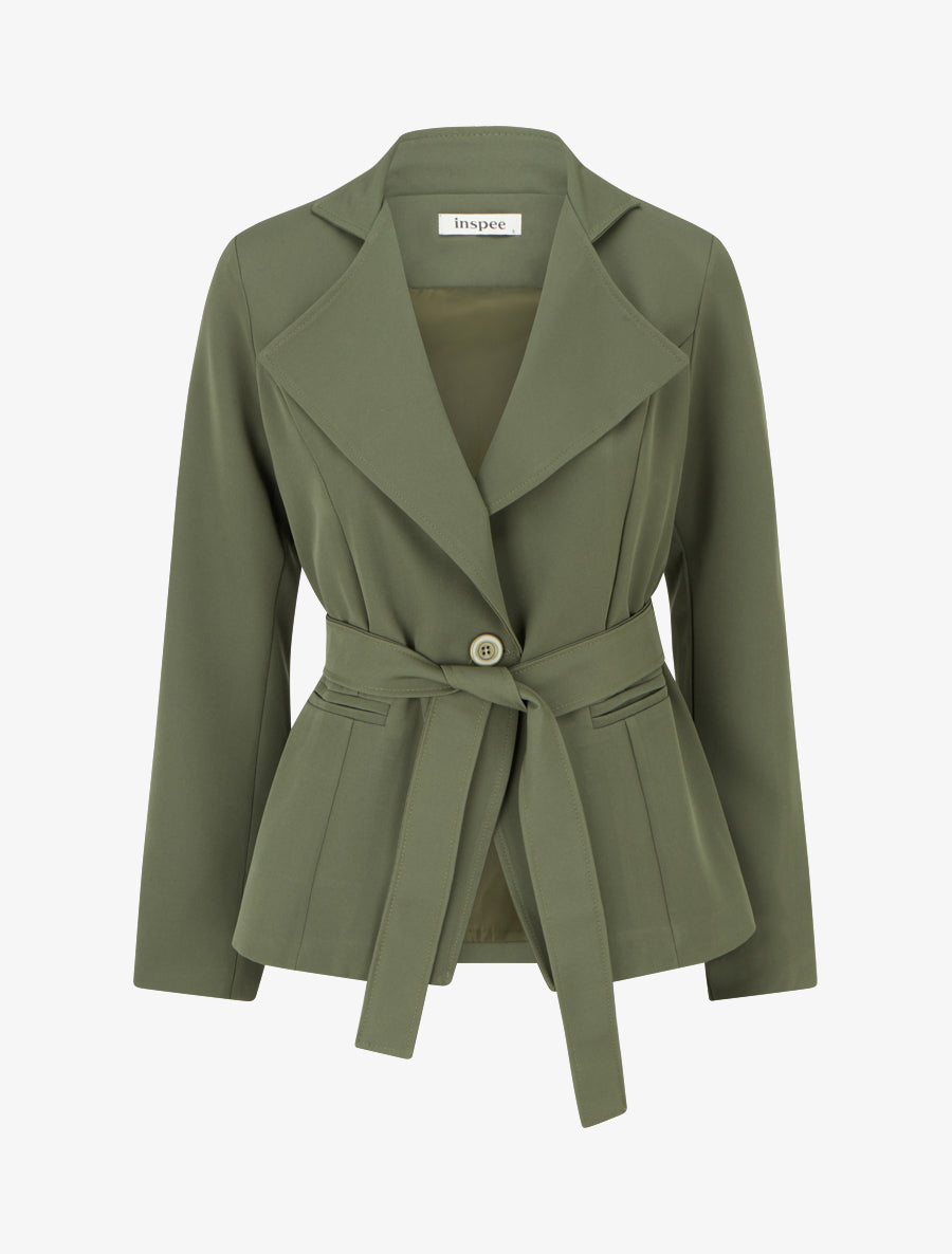 Blazer uni ceinturé - Kaki - 1