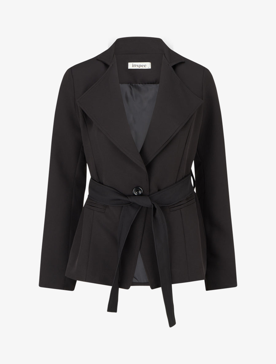 Blazer uni ceinturé - Noir - 1