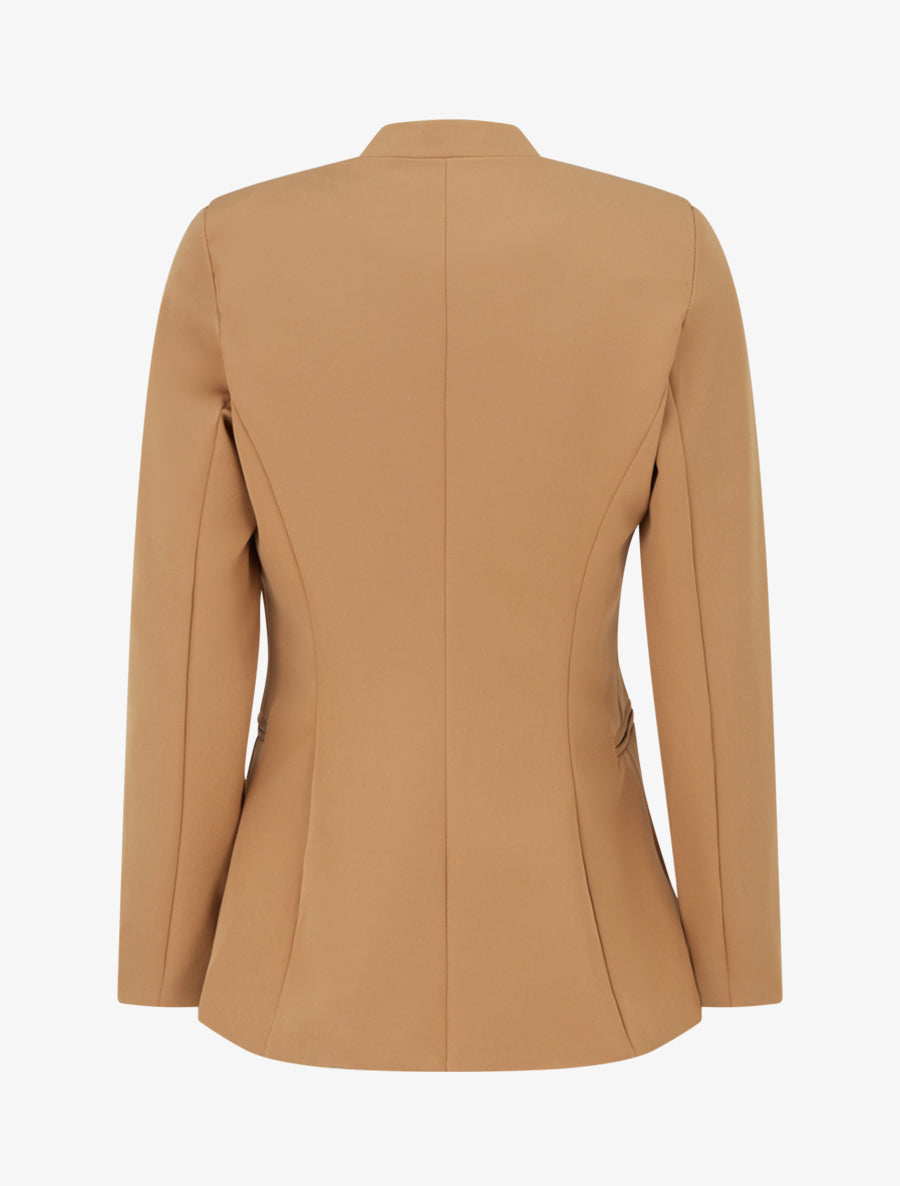 Veste unie à poches décoratives zippées - Beige - 2