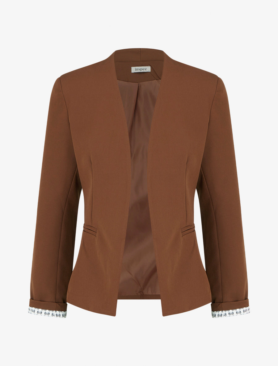 Chaqueta recta con hombreras - Marrón