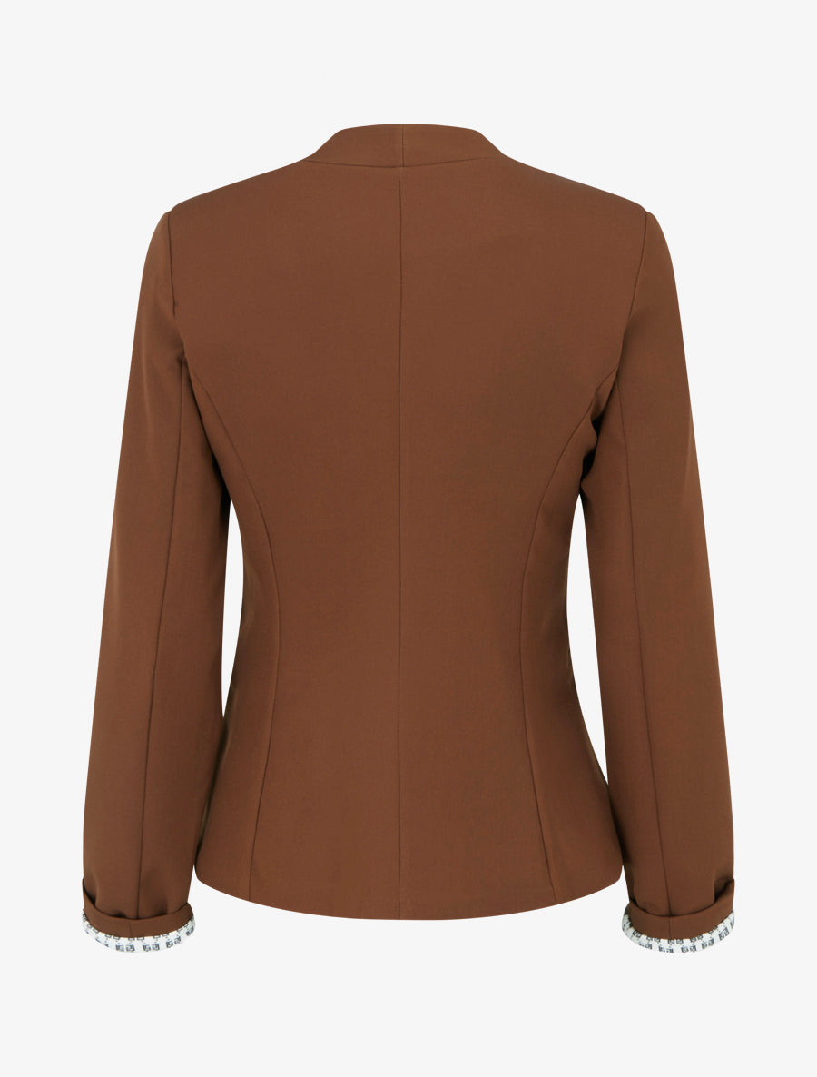 Chaqueta recta con hombreras - Marrón