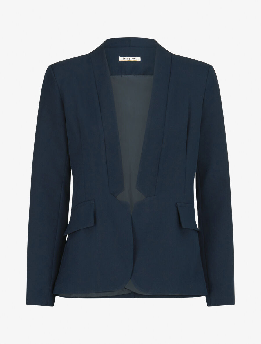Veste à col droit et bord cranté - Marine - 1
