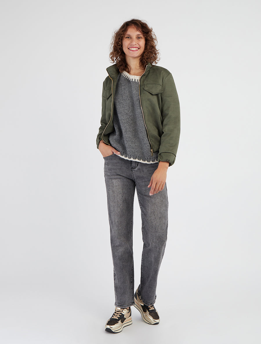 Chaqueta elástica de gamuza - Caqui