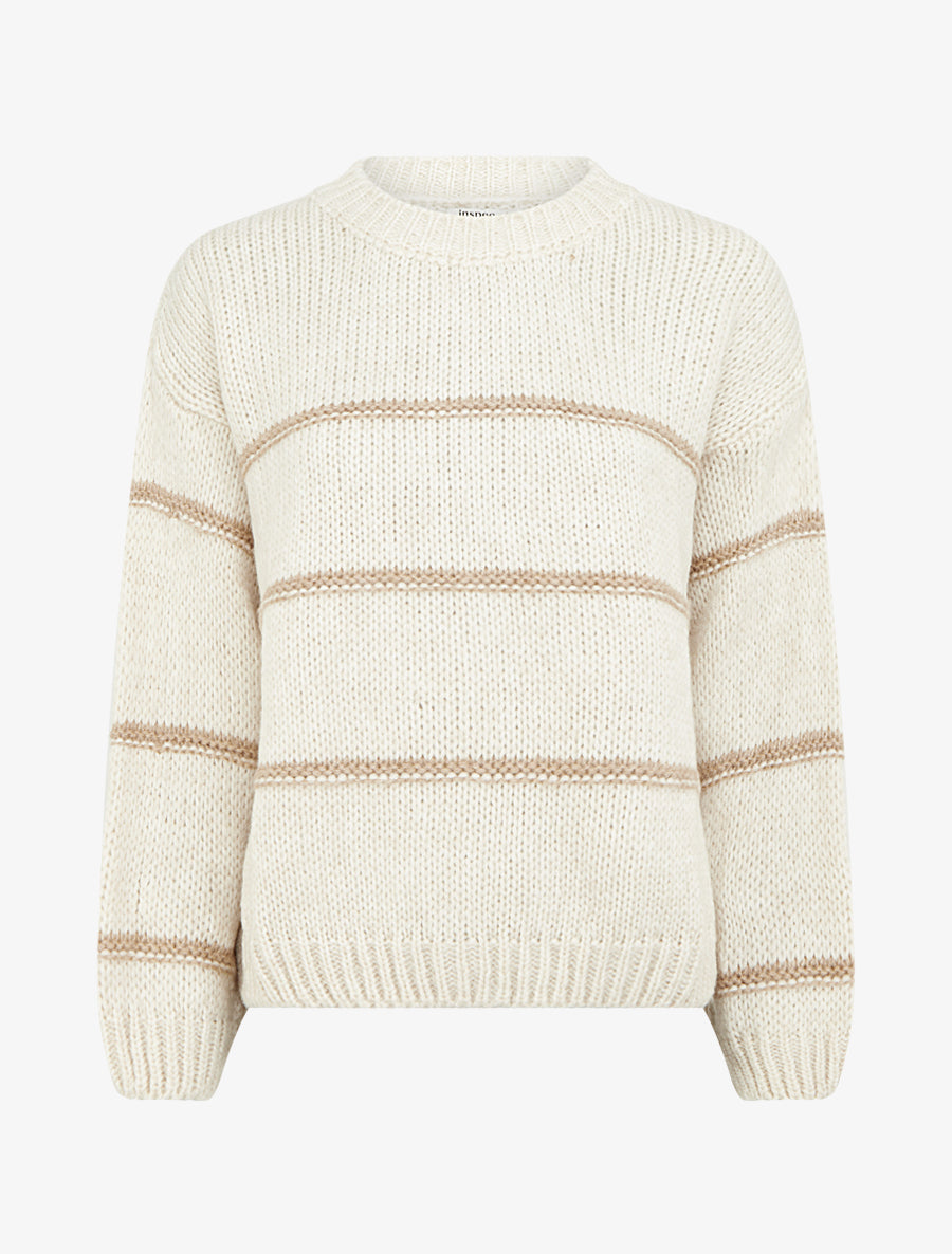Pull en maille à motif rayures - Beige - 1