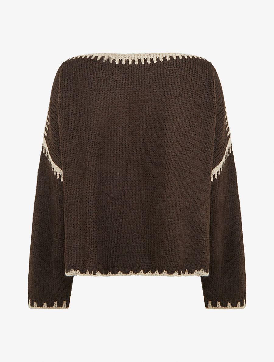 Pull en maille uni à bandes contrastantes - Marron - 2