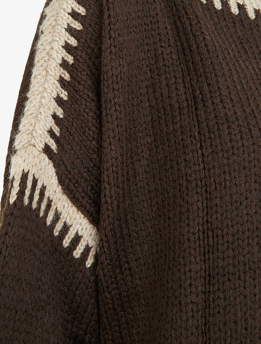 Pull en maille uni à bandes contrastantes - Marron - 3