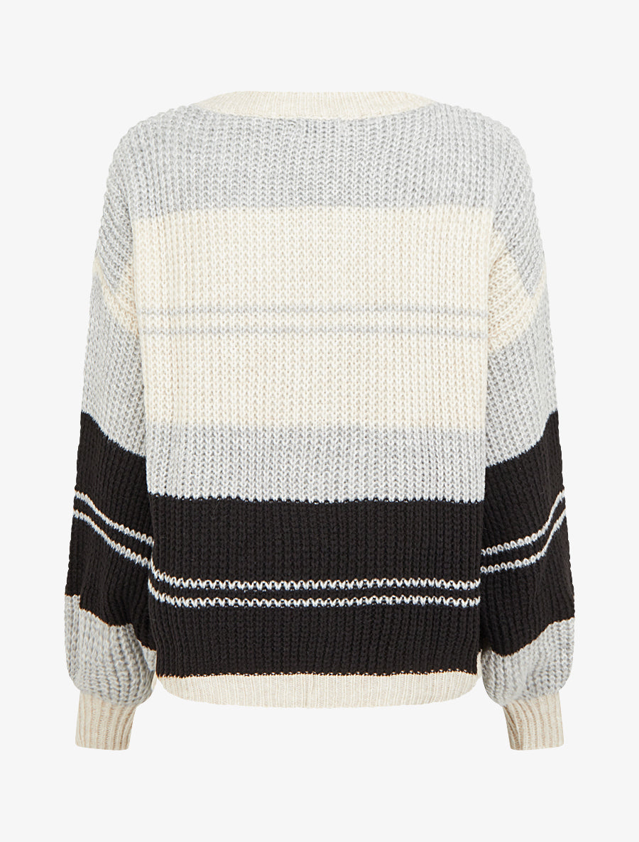 Pull en maille à bandes contrastantes - Gris/beige - 2
