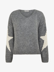 Pull en maille uni à motifs étoiles - Gris - 1
