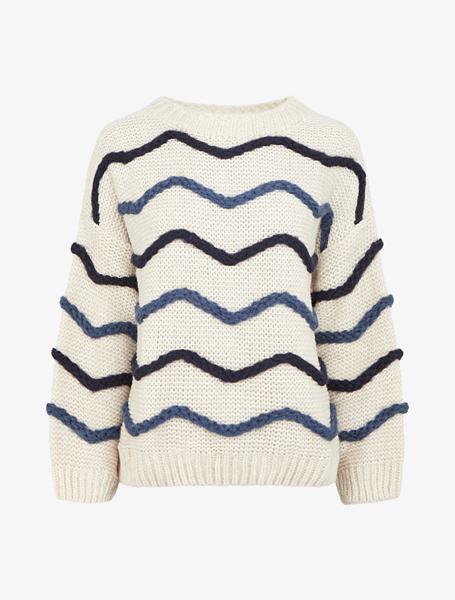 Pull en maille à motif vagues - Bleu - 1