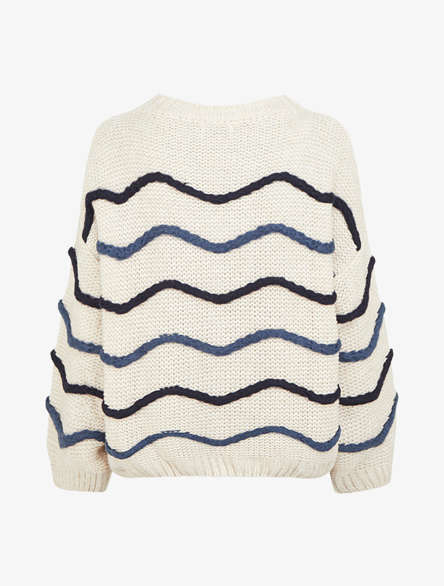 Pull en maille à motif vagues - Bleu - 2