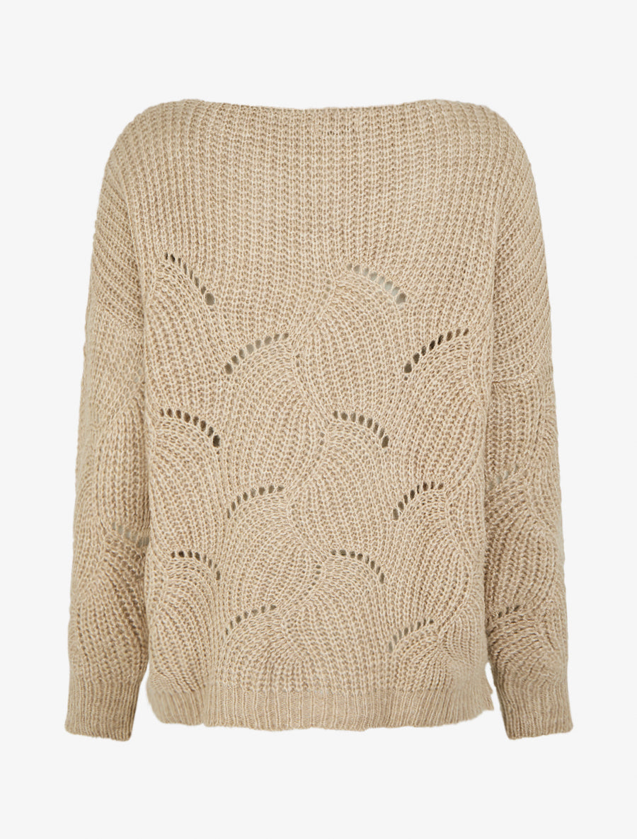 Pull uni à détail ajouré - Beige - 2