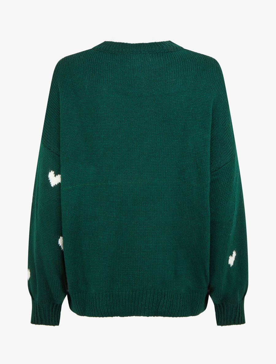 Pull en maille à motifs coeurs - Vert sapin - 2