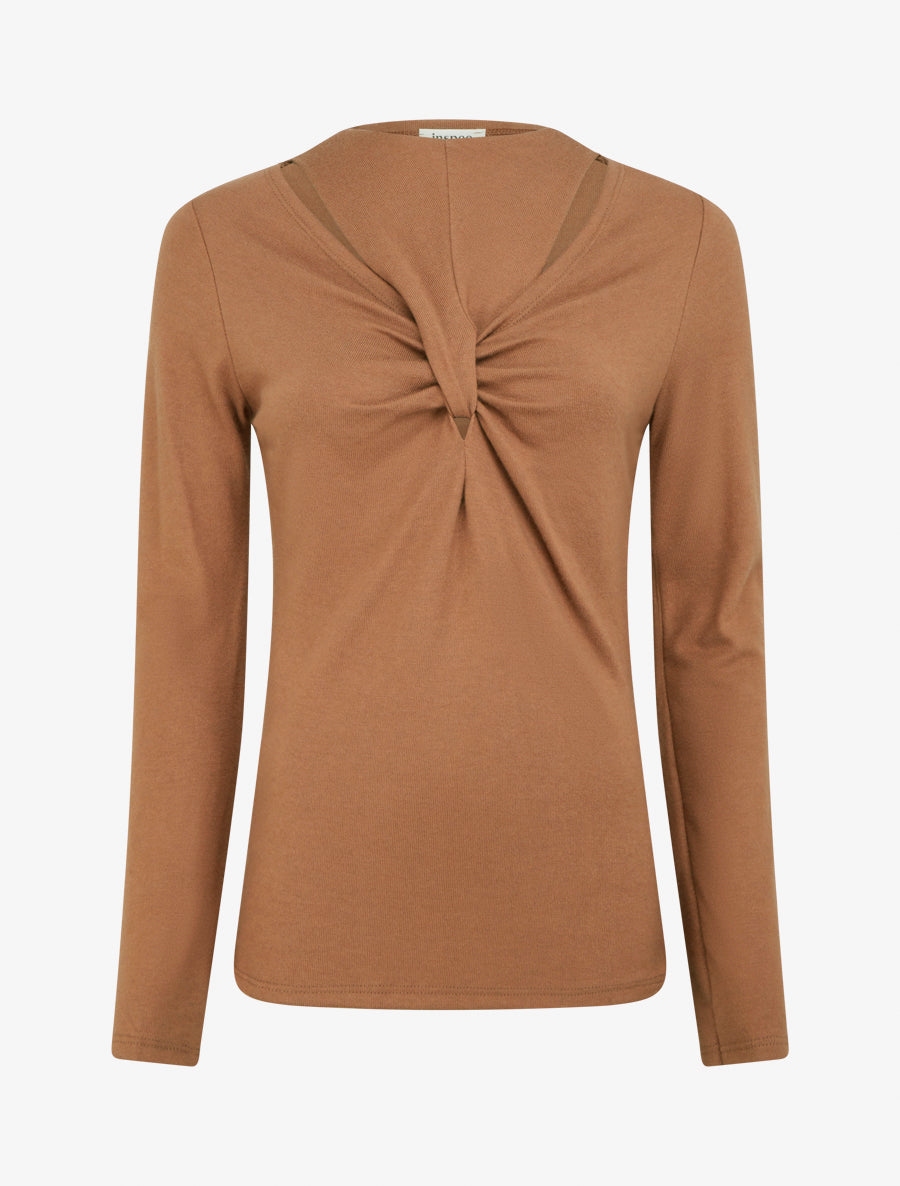 Pull fin uni à col fantaisie - Camel - 1