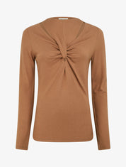 Pull fin uni à col fantaisie - Camel - 1