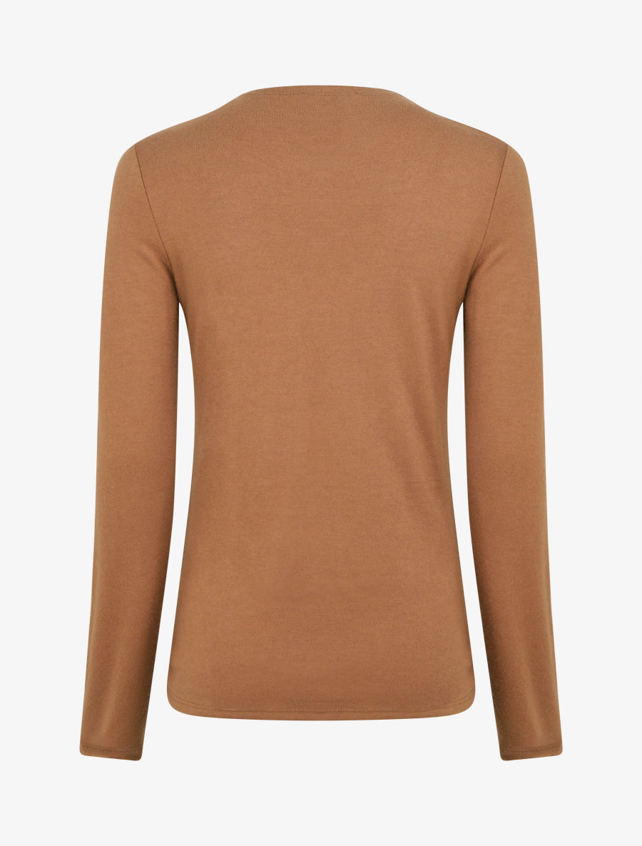 Pull fin uni à col fantaisie - Camel - 2