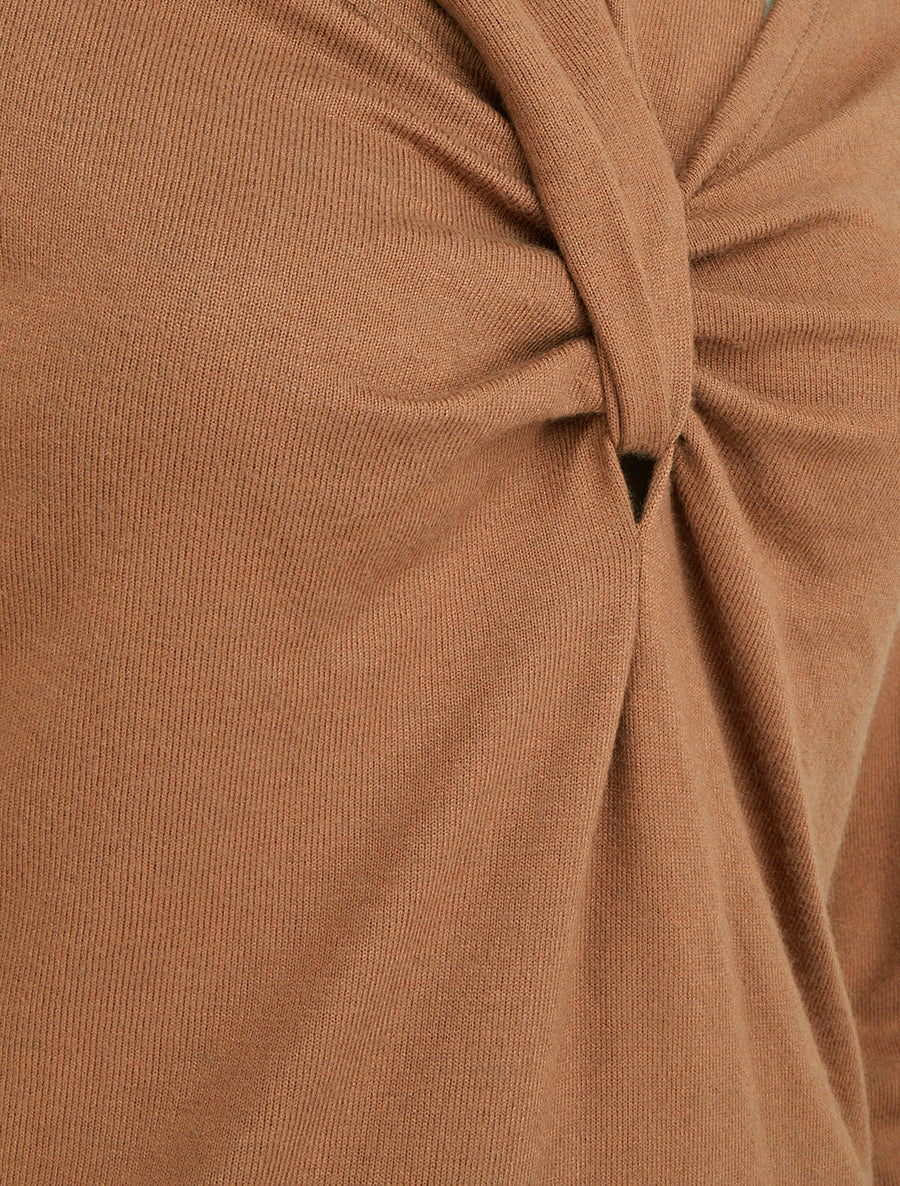 Pull fin uni à col fantaisie - Camel - 3