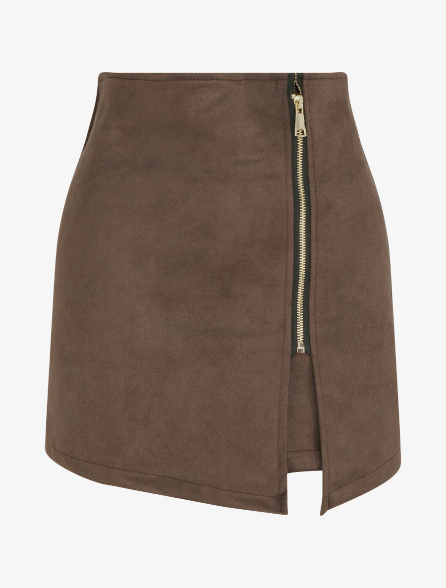 Falda pantalón con cremallera de ante - Marrón