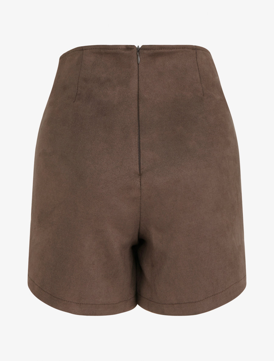 Falda pantalón con cremallera de ante - Marrón